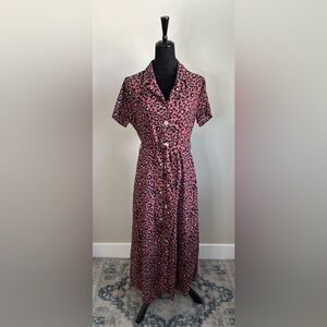 Crescent Pink Leopard Print Midi Dress